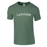 The Latitude 2024 Line Up Green T-Shirt from Latitude Festival Store features LATITUDE in bold white across the chest, made from soft preshrunk ringspun cotton with a seamless double-needle collar for comfort.