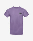 The 2025 Fashion T Shirt - Purple Mushroom is a plain lavender tee featuring a small black LATITUDE graphic and mushroom illustration on the left chest.