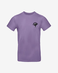 The 2025 Fashion T Shirt - Purple Mushroom is a plain lavender tee featuring a small black LATITUDE graphic and mushroom illustration on the left chest.