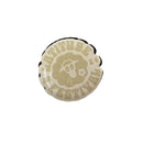 The Latitude Logo Pin Badge from the Latitude Festival Store features a round white design with a stylized sheep and LATITUDE FESTIVAL in light yellow—ideal festival merch for fans.