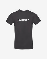 The 2025 Latitude Event T Shirt - Black features “LATITUDE” in bold white capital letters across the chest.