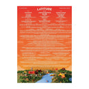 The Latitude 2024 Line Up Poster from Latitude Festival Store features an orange design listing headliners Kasabian, London Grammar, Keane, and Duran Duran. An illustrated festival scene with tents, trees, and a river appears at the bottom.