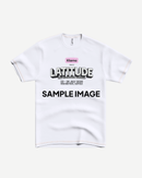 PRE-ORDER the 2026 Event T-Shirt from Latitude Festival Store—white with "Klarna presents LATITUDE the reconstruction 23-26 July 2026 Henham Park, Suffolk" and a SAMPLE IMAGE boldly printed—ideal festival merch.