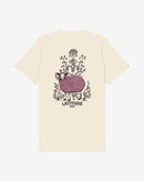 The Latitude 2025 Pink Sheep Natural T-Shirt from Latitude Festival Store is a cream unisex tee with a pink sheep among plants, LATITUDE and 2025 beneath the graphic, made of soft Airlume cotton with vibrant DTG printing.