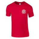 The Latitude Bubbly Psychedelic Red T-Shirt from Latitude Festival Store is a bright red ringspun cotton tee with short sleeves, seamless collar, classic crew neckline, and a small white “Lobster Festival” logo with cartoon lobster on the chest.