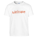 The Latitude Kids 2024 Line Up White T-Shirt from Latitude Festival Store features Latitude in wavy orange letters with dotted accents on the chest. Made to order with heavyweight fabric, it’s ideal for children’s casual wear.