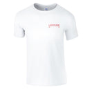 The Latitude Home Of Pink Deity White T-Shirt from Latitude Festival Store features LATITUDE 2024 in small pink text on the left chest and is made from preshrunk ringspun cotton for lasting comfort and durability.