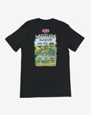 Black t-shirt with 'Latitude' event graphic on a white background