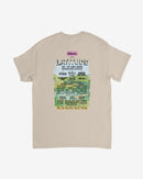 Beige t-shirt with 'Latitude' event graphic on a white background