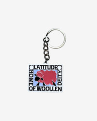 Keychain with a logo featuring a sheep on a white background