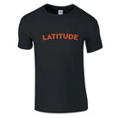 The Latitude 2024 Line Up Black T-Shirt from Latitude Festival Store features bold, orange LATITUDE print across the chest, made from comfortable preshrunk ringspun cotton.