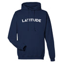 The Latitude Festival Stores Latitude 2024 Line Up Navy Pullover Hoodie features “LATITUDE” in bold white print, an adjustable drawstring hood, front pocket, unisex fit, and is made-to-order from 100% cotton for style and comfort.