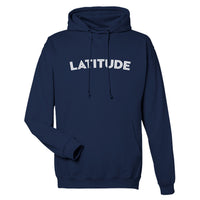 The Latitude Festival Stores Latitude 2024 Line Up Navy Pullover Hoodie features “LATITUDE” in bold white print, an adjustable drawstring hood, front pocket, unisex fit, and is made-to-order from 100% cotton for style and comfort.